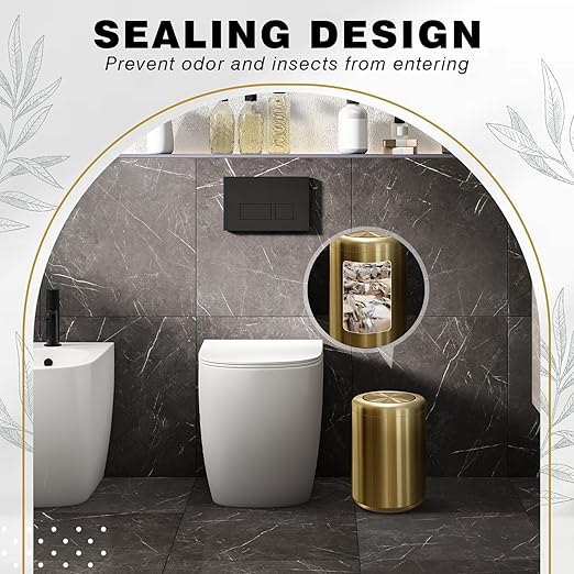 Maxdot 8 L/ 2.1 Gallon Gold Bathroom Trash Can with Flipping Lid Small Stainless Steel Garbage Bin Bathroom Trash Can Bin for Office Living Room Kitchen Bedroom Hotel