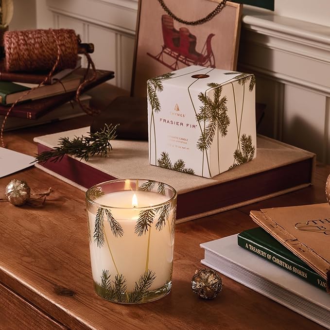 Thymes Frasier Fir Pine Needle Candle – Holiday Candles for Home Scented with Notes of Crisp Siberian Fir Cedarwood &amp Sandalwood – Christmas Decor – Christmas Gifts for Women &amp Men (13 oz)