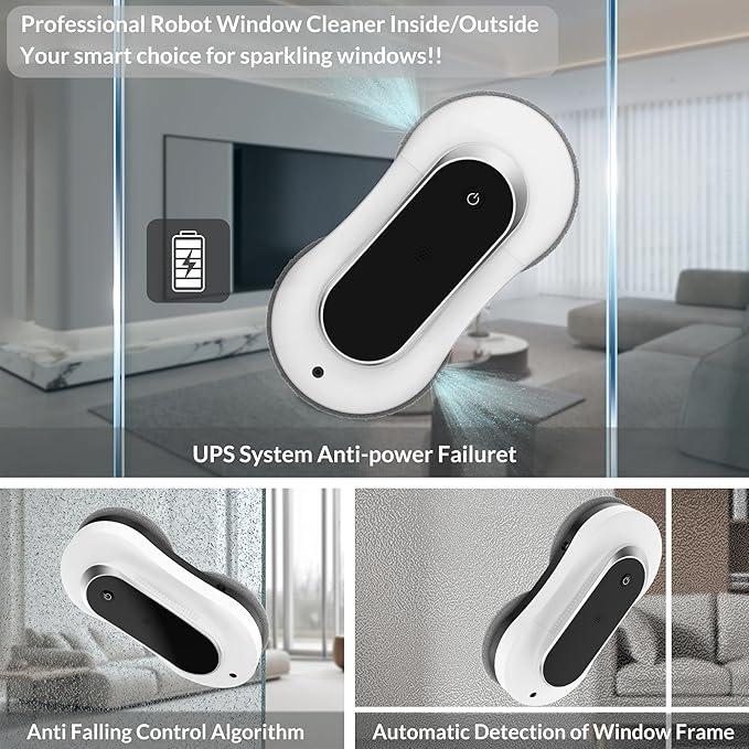Smart WinbotWindow Cleaning Robot with Dual Water Spray Automatic Window Cleaner Robot for Windows/Tiles/Glass Door3000Pa Suction Power Edge Detection TechnologyAPP&ampRemote Control Washer