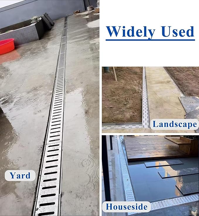 Channel Drainage System Removable Drain Cover Low/Deep Profile Trench Drain Outdoor Drain Grate and U Channel for Landscape and Yard Drainage