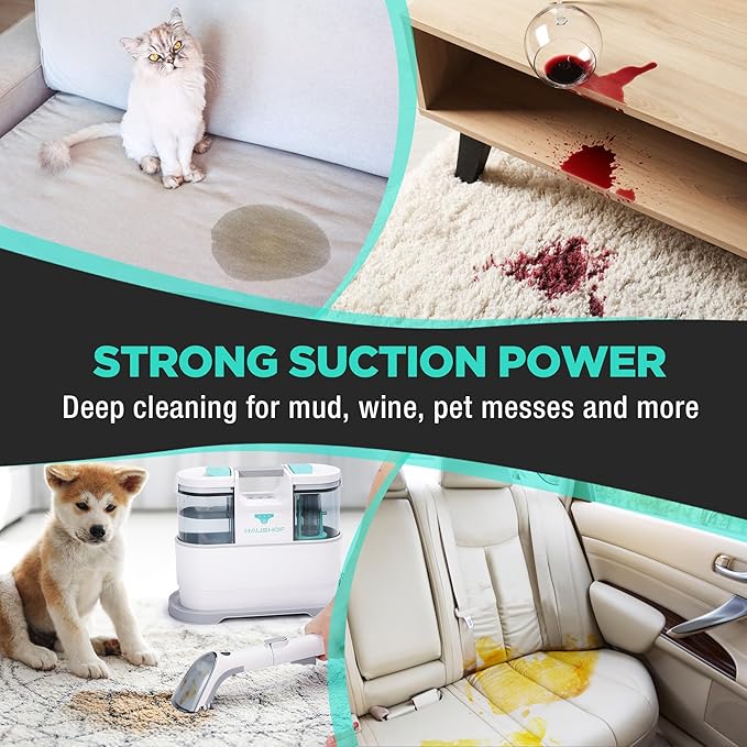 HAUSHOF Cordless Carpet &amp Upholstery Cleaner Lightweight Deep Fabric Cleaner Machine with Brushless Motor &amp Powerful Suction for Pet Stains Couch Rug Car Seats Spot &amp Stain Cleaner In