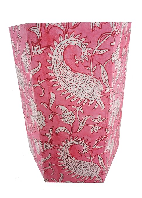 Floral Hand Block Printed 3.3 Gallon Decorative Waste Basket – Eco-Friendly Cardboard Trash Can Plastic-Free &amp Sustainable Perfect for Christmas and Housewarming Gifts (1 Pink MUKAT)