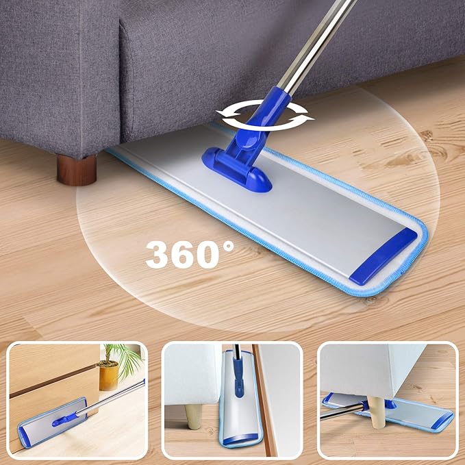 18 Professional Microfiber Mop Floor Cleaning System Flat Mop with Stainless Steel Handle 4 Reusable Washable Mop Pads Wet and Dust Mopping for Hardwood Vinyl Laminate Tile Cleaning