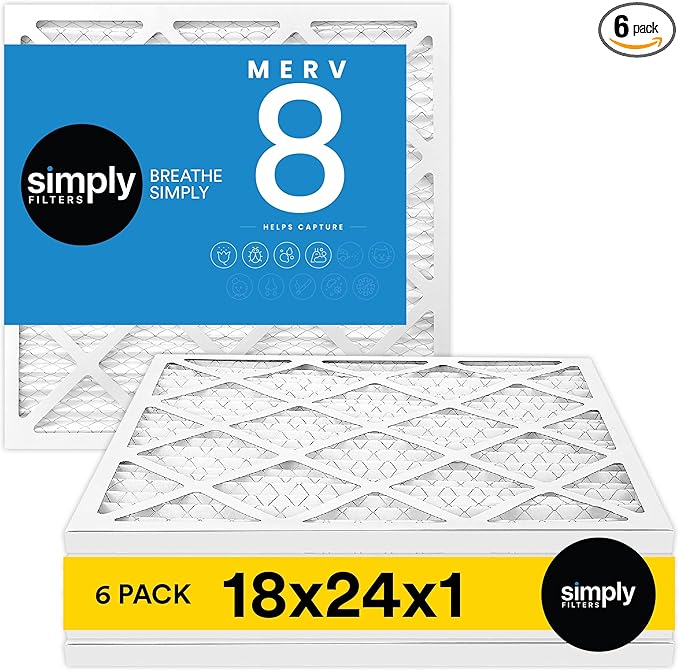 Simply 18x24x1 Air Filter Merv 8 6 Pack For Home AC Furnace &amp HVAC (Actual Size: 17.75x23.75x0.75) DUST Pet &amp Allergy Control