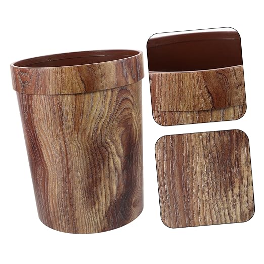 Elegant Swing Lid Trash Can Classic Wood Grain Bin for Kitchen Living Room Home Office