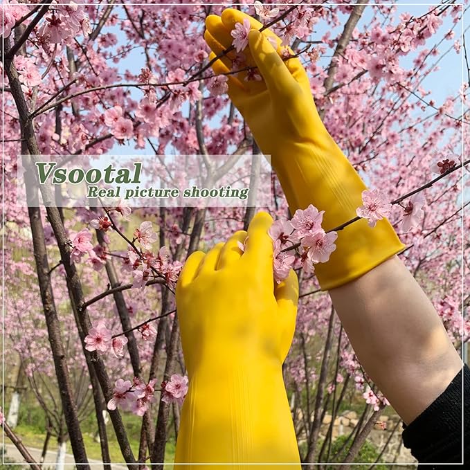 8 Pairs Reusable Household Cleaning Gloves Rubber Kitchen Dishwashing GlovesExtra Thickness Long Sleeves for Washing Dishes Pet Care(Medium Yellow)