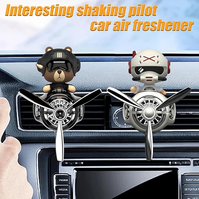 2Pcs Car Air Fresheners Cute Bear Pilot Automotive Air Outlet Creative Car Perfume Diffuser Automotive Accessories Air Vent Decoration with 8 Fragrant Tablets (Black 1+White 1)