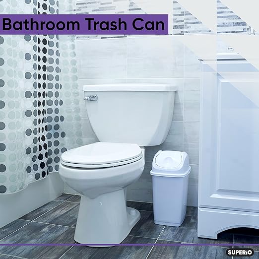 Superio Medium Trash Can with Lid 4.5 Gallon Plastic Swing Top Garbage Can Slim Waste Bin for Under Sink/Cabinet Laundry Room Kitchen Office Bedroom Bathroom College Dorm 18 Qt Grey