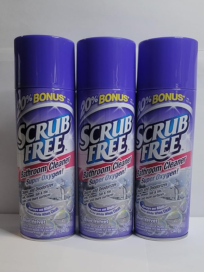 Scrub Free Bathroom Cleaner Blue Velvet Scent 12 oz Cans 3 Pack with 20% Bonus