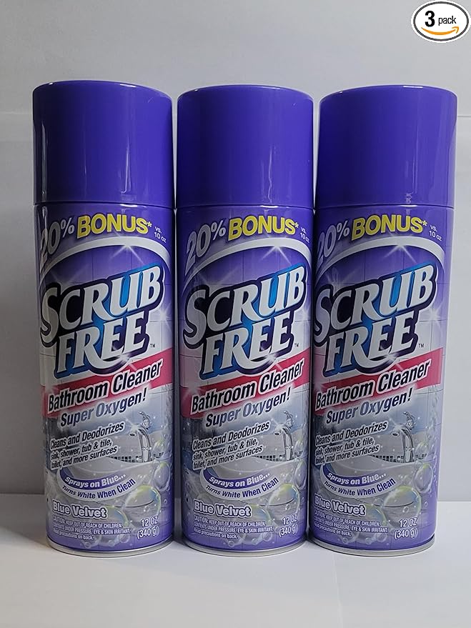 Scrub Free Bathroom Cleaner Blue Velvet Scent 12 oz Cans 3 Pack with 20% Bonus