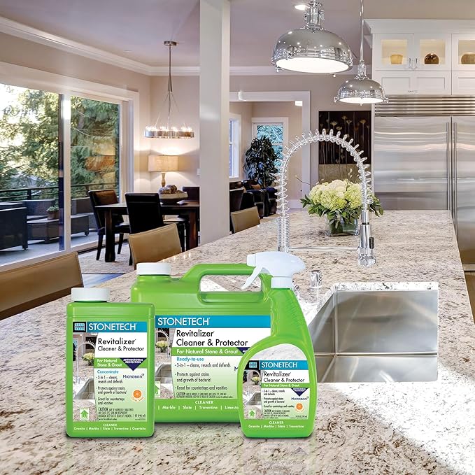 Stone Surface Cleaner Spray for Stonetech Revitalizer Cleaner and Protector 3‑in‑1 Ready to Use Spring Rain Bottle for Granite &amp Marble Reseals &amp Refreshes Natural Stone Countertops &amp Ti