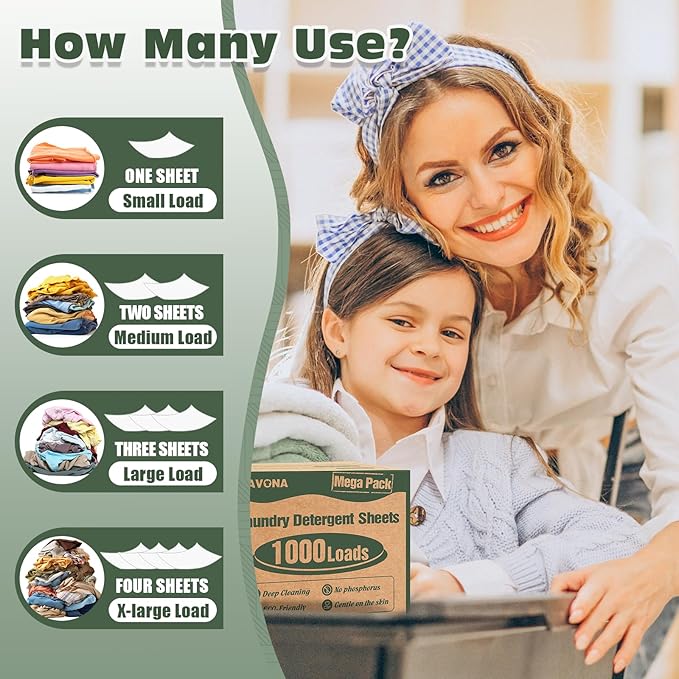 1000 Loads Mega Pack Laundry Detergent Sheets Eco-friendly Laundry Sheets Powerful Cleaning Suitable for Homes Dorms and Apartments - [Fresh Scent]