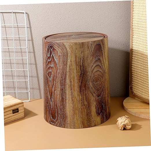 Zerodeko Imitation Wood Grain Trash Can with Swing Lid Multipurpose Round Wastebasket for Bathroom Kitchen Home Office Bedroom Large Capacity Easy to Clean Household Garbage Bin