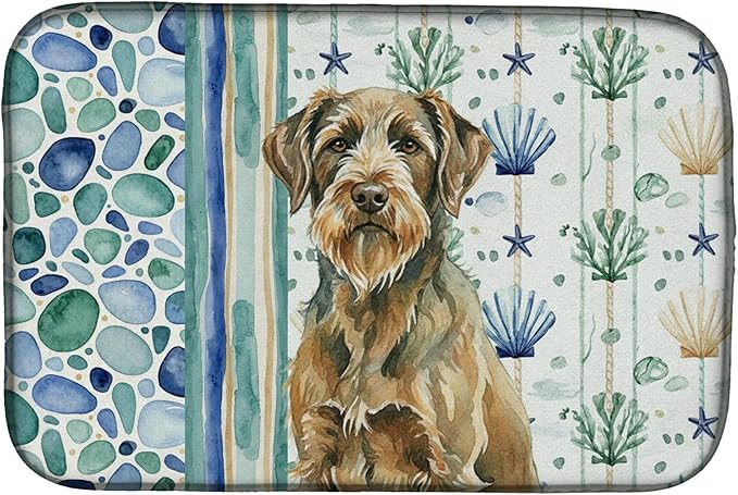 Caroline's Treasures Chestnut Wirehaired Pointing Griffon Coastal Sea Glass Dish Drying Mat Absorbent Dish Drying Mat Pad for Kitchen Counter Dish Drainer Mat for Countertop 14 x 21 Multicolor
