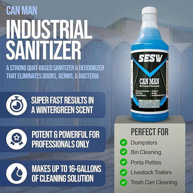 Can Man Trash Can Deodorizer &amp Dumpster Cleaner | Our Industrial Trash Can Cleaner and Deodorizer is Super Concentrated for Odor Elimination | Wintergreen Scent | 1 Quart