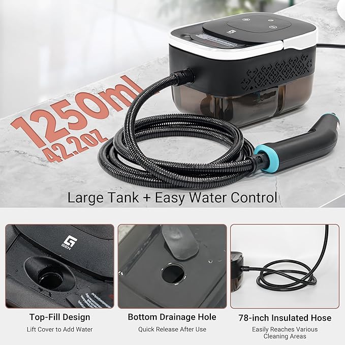 2500W Handheld Steam Cleaner10 Accessories with 8 Adjustable Pressures for Tile/Grease/Carpet 45oz Large Tank Chemical Free Cleaning Portable Multi-Surface Steamer for Home Cars Kitchens (White)