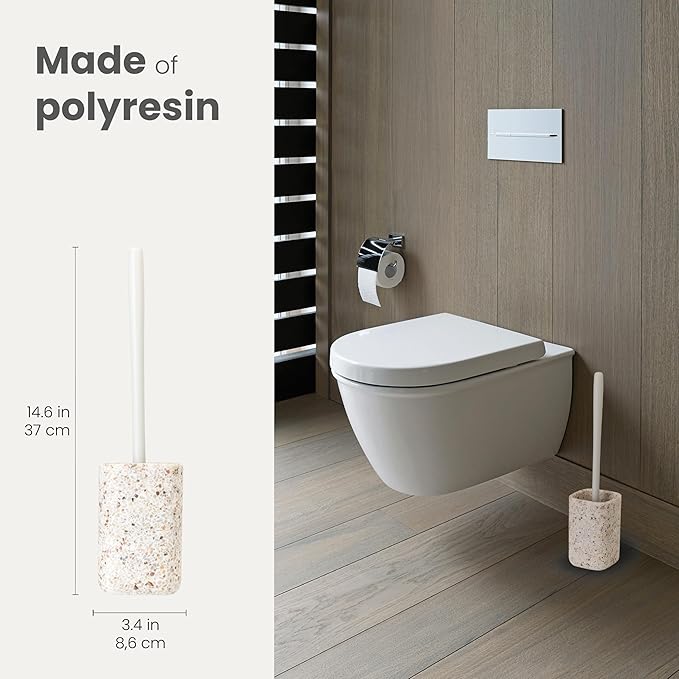 Vigar Zense Toilet Brush and Holder Set Toilet Bowl Brush with Polyresin Stone Holder Bathroom Sets for Bathroom Decor and Accessories Terrazzo