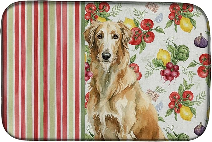 Caroline's Treasures Wheaten Scottish Deerhound Vegetables Dish Drying Mat Absorbent Dish Drying Mat Pad for Kitchen Counter Dish Drainer Mat for Countertop 14 x 21 Multicolor