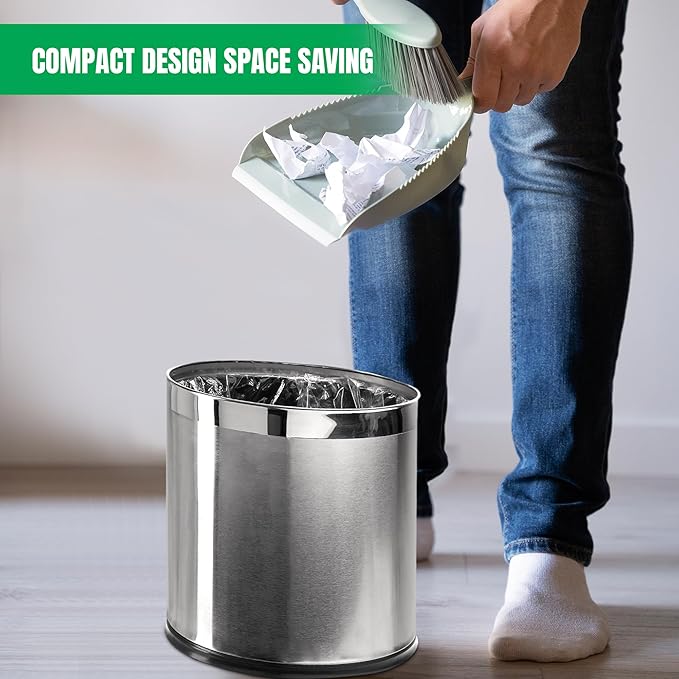 'Invisi-Overlap' Open Top Stainless Steel Trash Can Small Office Wastebasket Modern Home Décor Oval Shape
