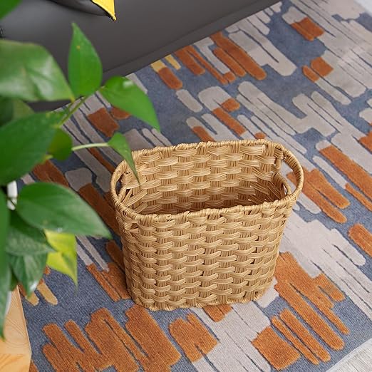 Wicker Waste Basket with Built-in Handles Multifunctional Mini Basket for Home and Office Compact Design and Durable Construction with Fine Artisanal Craftsmanship