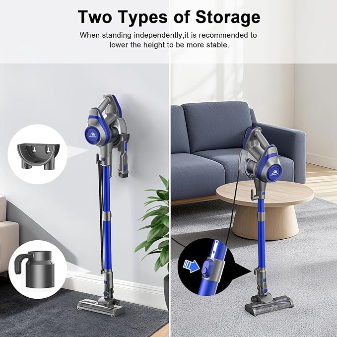 Intercleaner 23Ft Corded Vacuum Cleaner with LED Headlights &amp Large Dust Cup Powerful Suction for Hard Floors &amp Carpets Adjustable Stick Perfect for Pet Hair Wall Mount Storage
