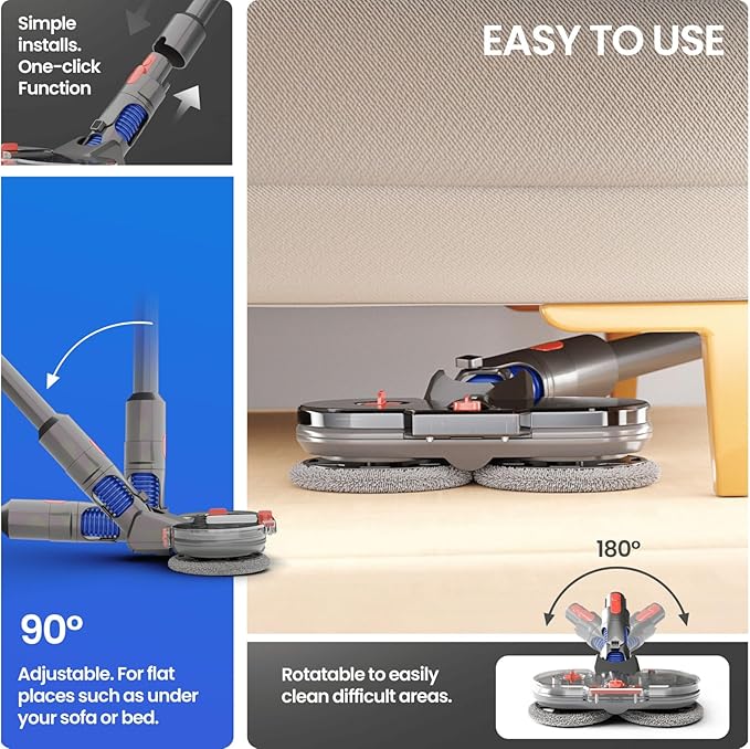 Mop Attachment Compatible With Dyson V12 Vacuum Cleaners Electric Floor Cleaner With Removable Water Tank 6 Washable Pads + 1 Refill Container (V12)