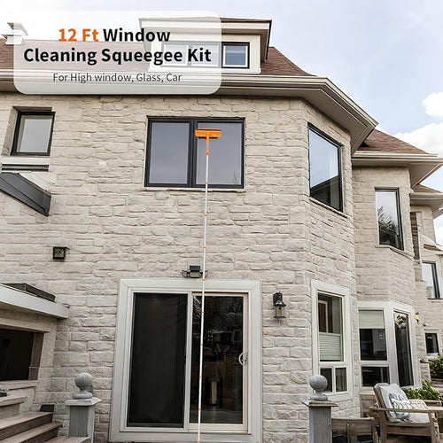 152'' Window Cleaning Kit 2 in 1 Window Squeegee with Extension Poles Window Cleaner Tools for Indoor/Outdoor High Window Car Glass