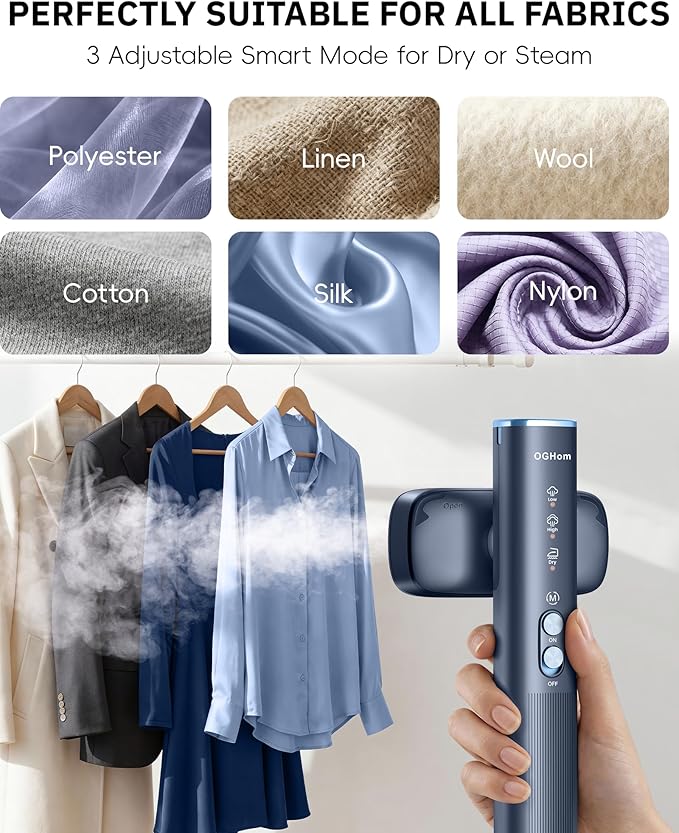 OGHom Steamer for Clothes 110-240V Travel Steamer &amp Iron 2 in 1 1000W Powerful Steam Portable Handheld Garment Wrinkle Remover 30s Fast Heat-Up with Dry&amp 2-Steam Control for Global &amp