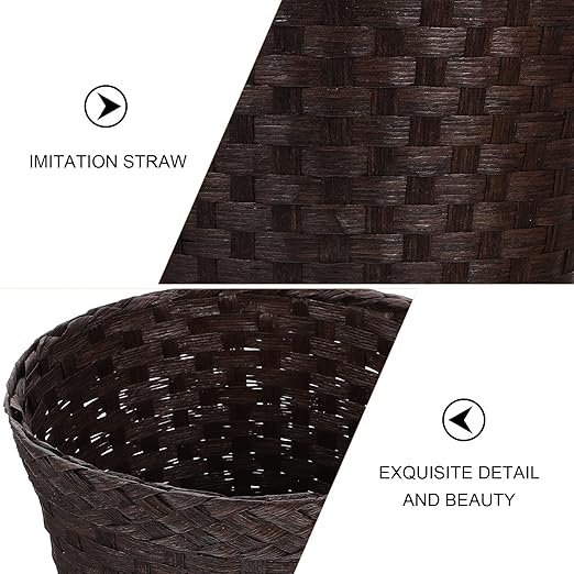 TEHAUX Wicker Laundry Basket Round Bathroom Basket Straw Trash Can Simple Storage Baskets Household Waste Paper Basket Rattan Basket for Bathrooms and Bedrooms (Coffee)