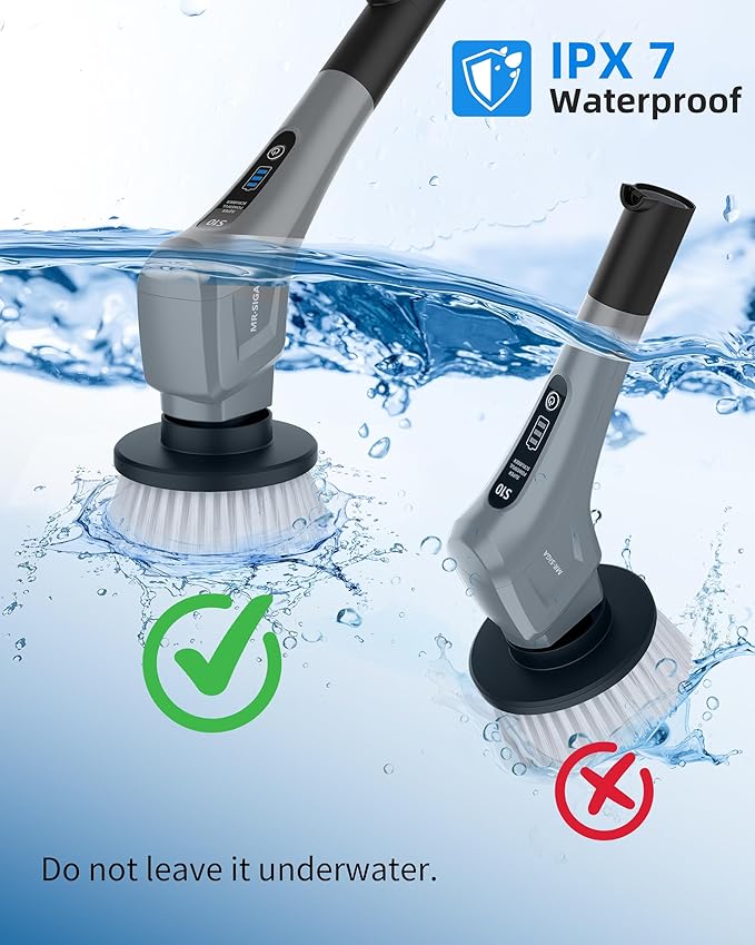 MR.SIGA Electric Spin Scrubber Cordless Cleaning Brush Shower Scrubber with 7 Replaceable Brush Head Waterproof Bathroom Power Scrubber for Kitchen and Bathroom Cleaning