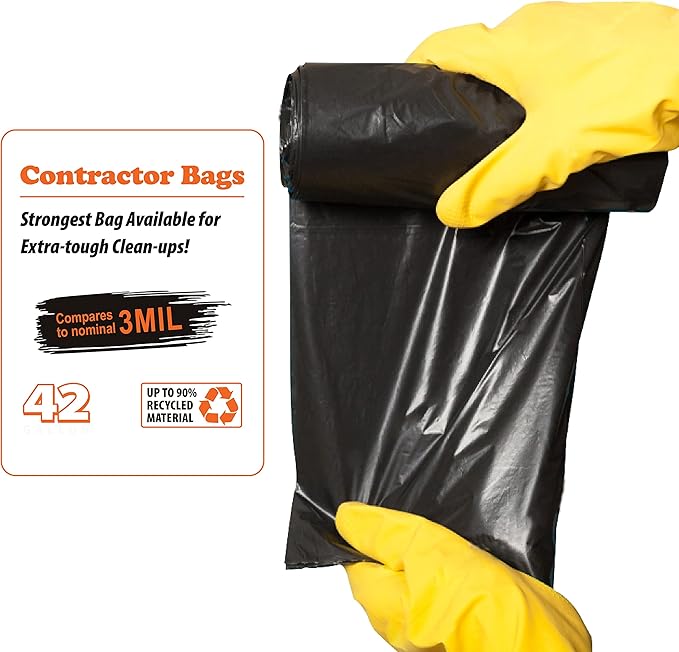 Contractor Garbage Bags 42 Gallon - Pack Of 20 Black 3 mil Strength Heavy Duty Trash Bags Garbage Bags 32”X46” Heavy Duty Plastic Construction Contractor Bags - Trash Can Liners