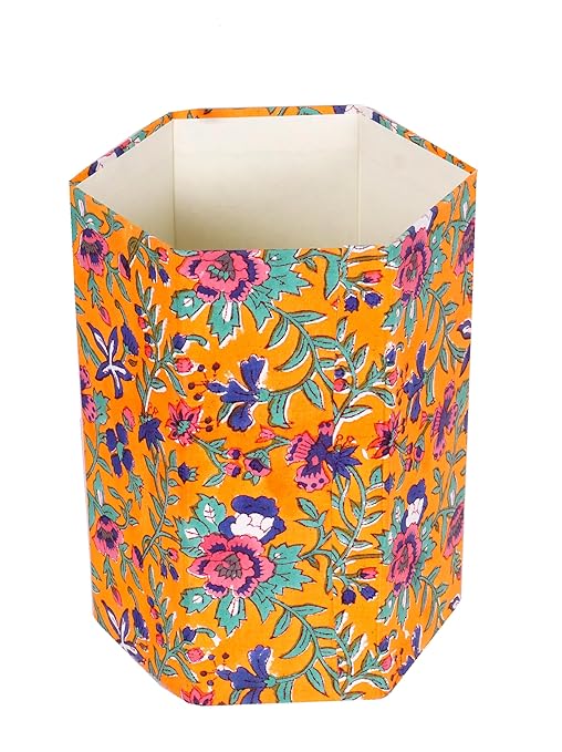 Handmade Cotton Paper Waste Basket Stylish Trash Can for Home or Office (1 Multi Color)