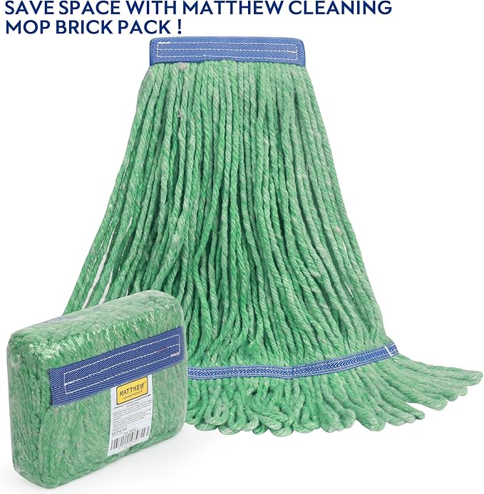 Matthew Cleaning Heavy Duty Mop Head Commercial Replacement for General and Floor Cleaning  Wet Industrial Blue Cotton Looped End String Head Refill (Pack of 6) Green