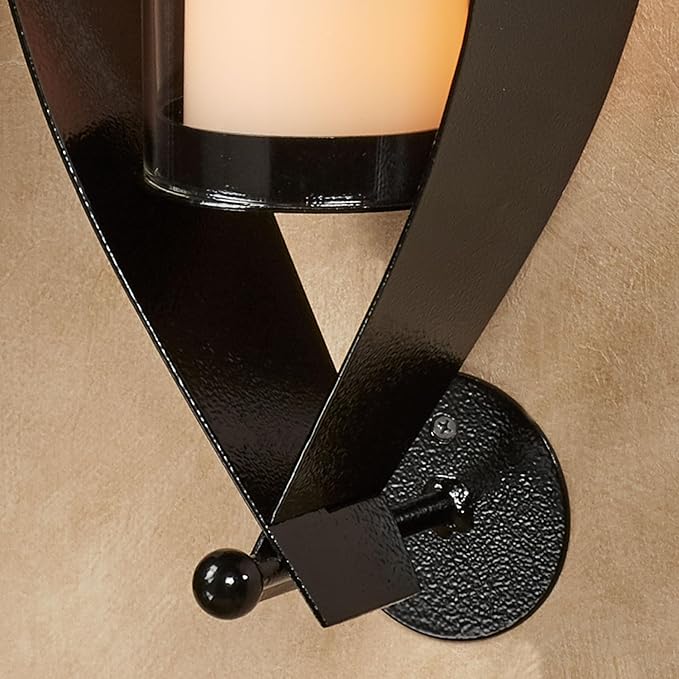 Touch of Class Xander Wall Sconce Pair - Handcrafted Steel - Black - Glass Hurricane - Set of 2 - Metal Sconces Holder for Bedroom Bathroom Living Room Kitchen Walls Hallways
