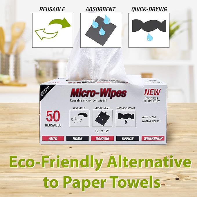Eurow 200GSM Microfiber Cleaning and Drying Cloths with Dispenser Box Reusable Streak-Free Scratch-Free Ultra Absorbent Edgeless for All Surface Types 12x12in 100-Pack White