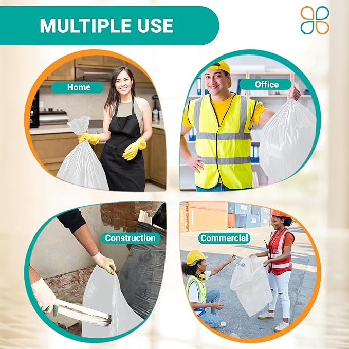 PlasticMill Heavy Duty Trash Bags - Clear Garbage Bags - Plastic Trash Bags - Tall Trash Bags Trash Can Liners - 20-30 Gallon Large Kitchen Trash Bags 2 Mil 30x36 (100-Count)