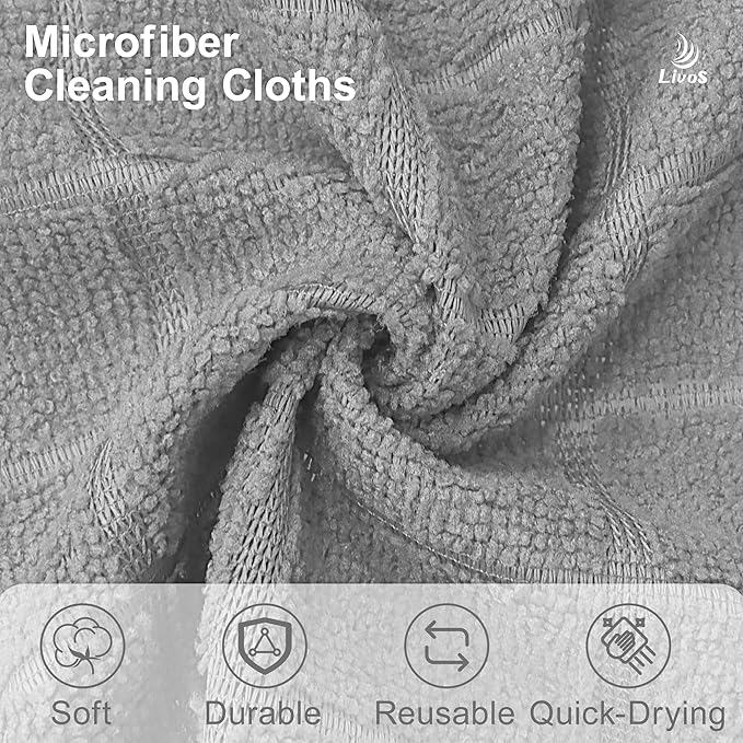 LIVOS Microfiber Cleaning Cloth Roll - 80 Pack Reusable Paper Towels Microfiber Towels for Cars Super Absorbent Lint Free Cleaning Rags for House Kitchen Window-Check Grey 11.5x11.5