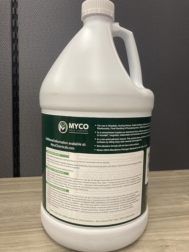 Myco Mold Control Concentrate – EPA-Registered Hospital Grade Disinfectant &amp Cleaner Quat Formula for Mold Remediation &amp Bacteria Control Commercial &amp Residential Use 4 Gallon