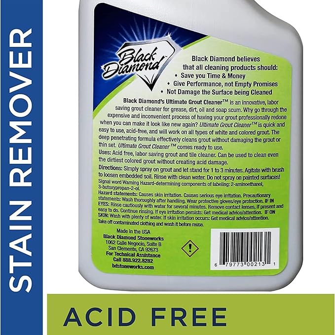 Ultimate Grout Cleaner for Tile Floors — Acid-Free Deep Cleaner Removes Grease Dirt &amp Soap Scum Without Damaging Grout — Safe for Marble and All Natural Stone (2-QTS W Brush)