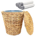 3 Gallons Wicker Waste Basket Can with Lid &amp Liner Handwoven Wastebasket Wastepaper Basket with 60Pcs Bag Wicker Trash Garbage Rubbish Can Bin Basket for Bedroom Bathroom Office Kitchen