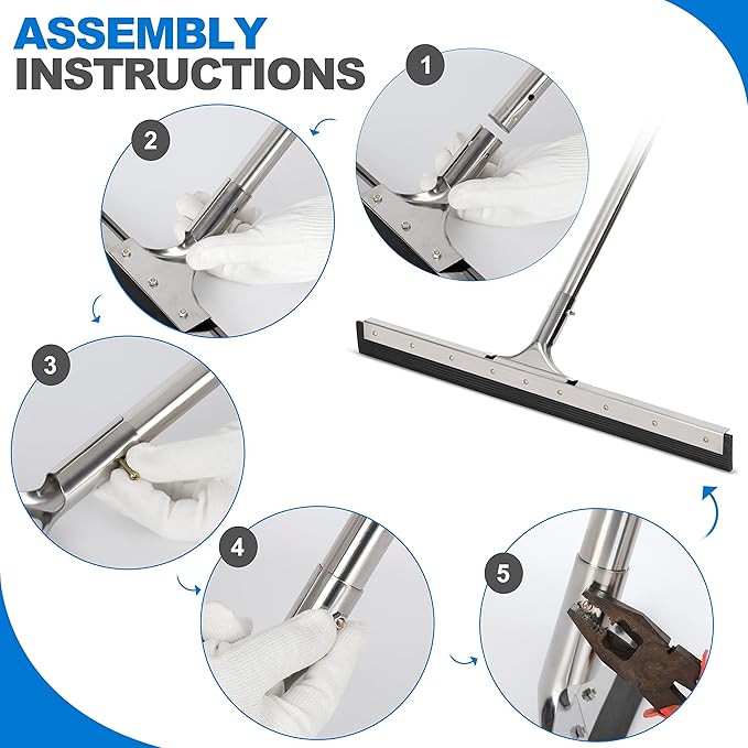 Floor Squeegee Scrubber 55inch Long Stainless Steel Handle with 22inch Wide Silicon Rubber Blade - Perfect Squeegee Broom for Floor Washing and Drying Shower Glass Marble Wood Surfaces