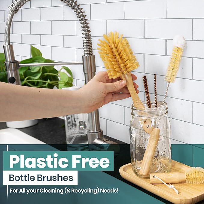 Bottle Brush Set - Ergonomic &amp Plastic Free Bamboo Bottle Brush All in One Bottle And Straw Brush Cleaning Set Sturdy Eco Friendly Water Bottle Cleaner Brush Set Great Baby Bottle Cleaner Brush