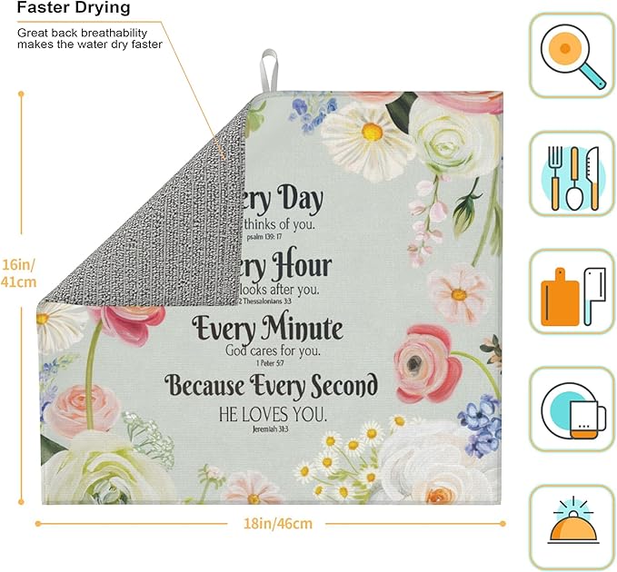 Vintage Country Watercolor Wildflowers Dish Drying Mat for Kitchen Counter 16x18 Microfiber Absorbent Fast Dry Mat 2Pcs Dish Mat Faucet Mats Sets Large Drying Kitchen Mat Kitchen Drying Pad