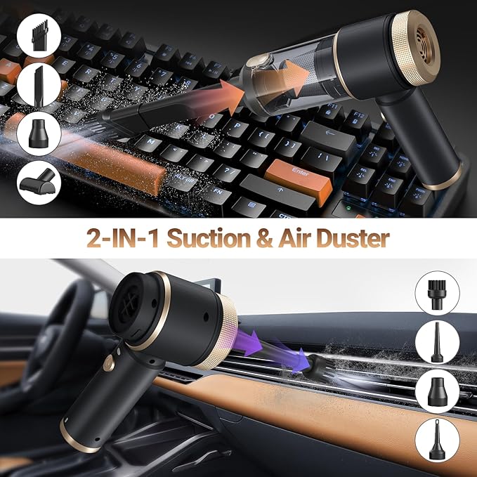 Car Vacuum Portable Cordless16000PA Strong Suction Handheld Car Cleaner with Dual HEPA FiltersLED LightType-C Charging Mini Vacuum One-Click Empty Compact for Home Cleaning and Office