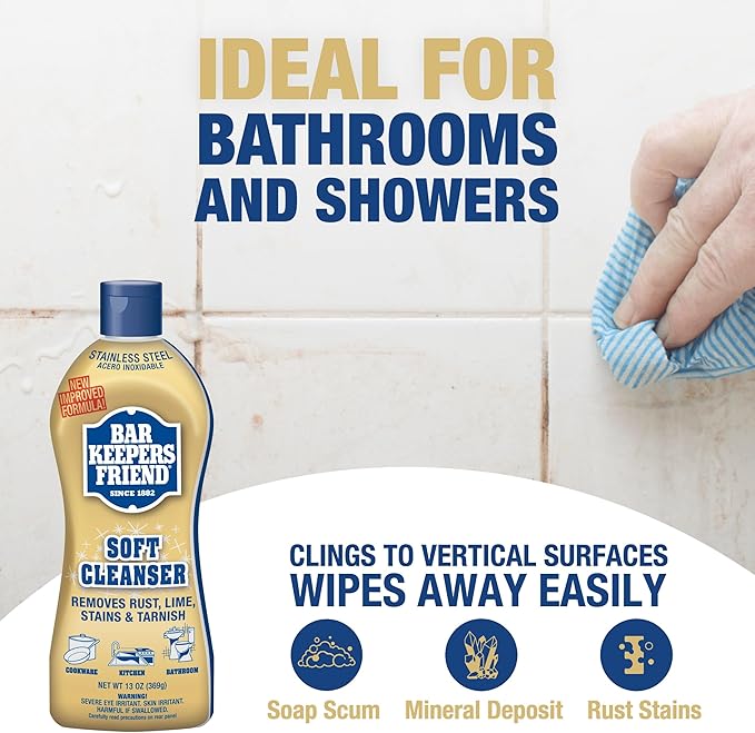 Bar Keepers Friend Soft Cleanser (13 oz) and MORE Spray + Foam (25.4 oz) Multipurpose Cleaner Bundle Stain &amp Rust Remover for Multi Surface Bathroom Kitchen &amp Outdoor Cleaning