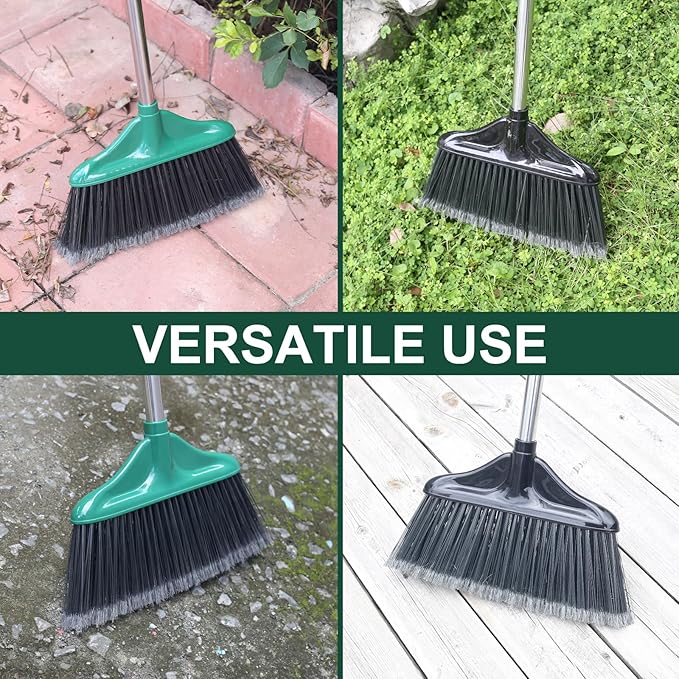4 PCS Heavy Duty Broom Outdoor/Indoor Commercial Broom with 61 Long HandlePerfect for Home Garage Kitchen Office Lobby Room FloorBlack and Green
