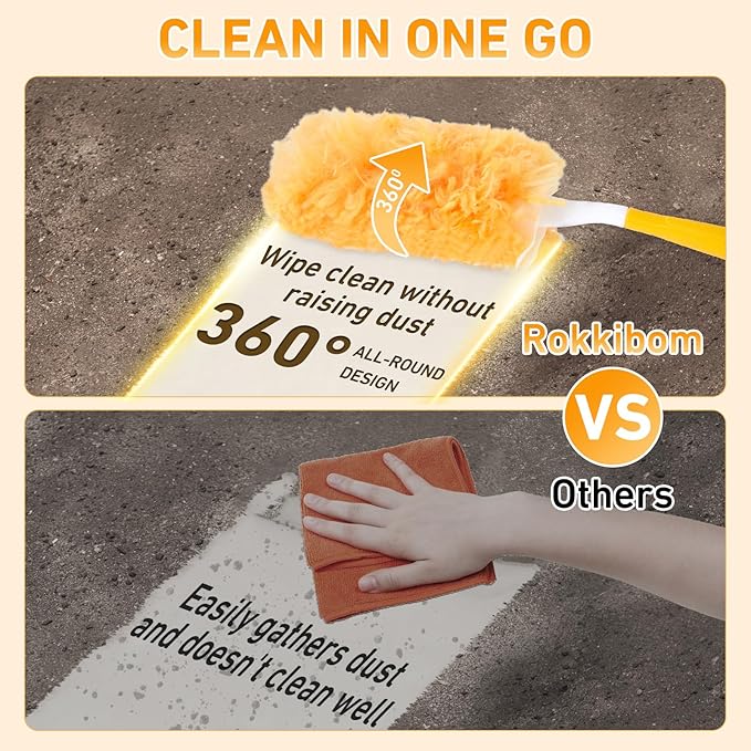 60 Count Heavy Duty Duster Refills for Swiffer Multisurface 360° Larger Size Dusters with 4X Microfibers Disposable Dusters for Pet Cleaning Home Blinds Fans Corners (60 pcs-Orange)