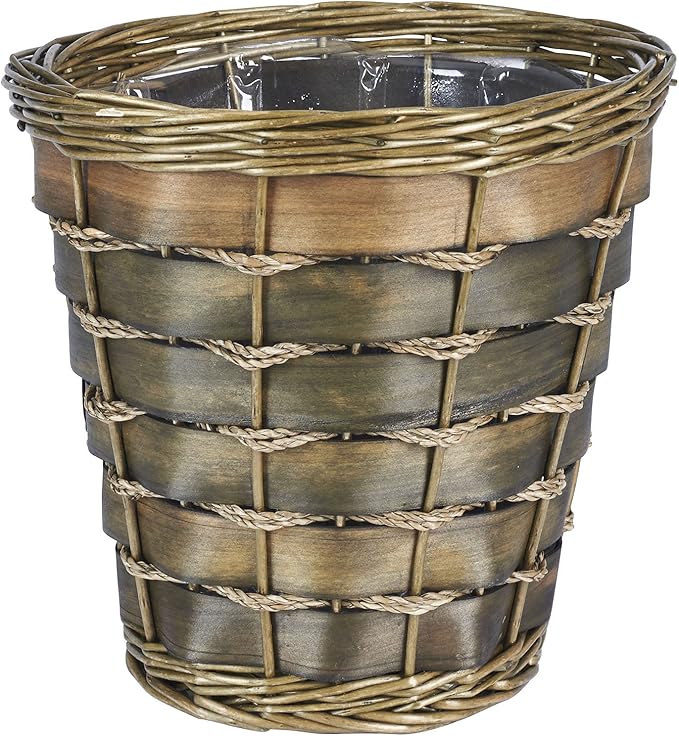 Household Essentials Haven Wicker Waste Basket Small Willow and Poplar Basket with Removable Plastic Liner Handwoven Decorative Compact Great for the Bathroom Bedroom or Office Green