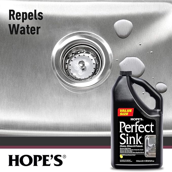 HOPE'S Perfect Sink Cleaner and Polish Restorative Water-Repellant Removes Stains Ideal for Brushed Stainless Steel Cast Iron Porcelain Corian Composite Acrylic Value Size