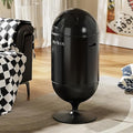 MRBIN Metal Trash Can with Lid 5.3 Gallons / 20L Medium Decorative Waste Basket Round Tall Garbage with High Leg for Bathroom Office Bedroom Kitchen Black